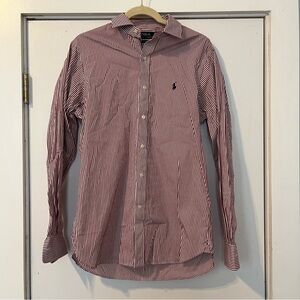 Polo by Ralph Lauren Men's Burgundy Red Striped Shirt custom fit striped poplin